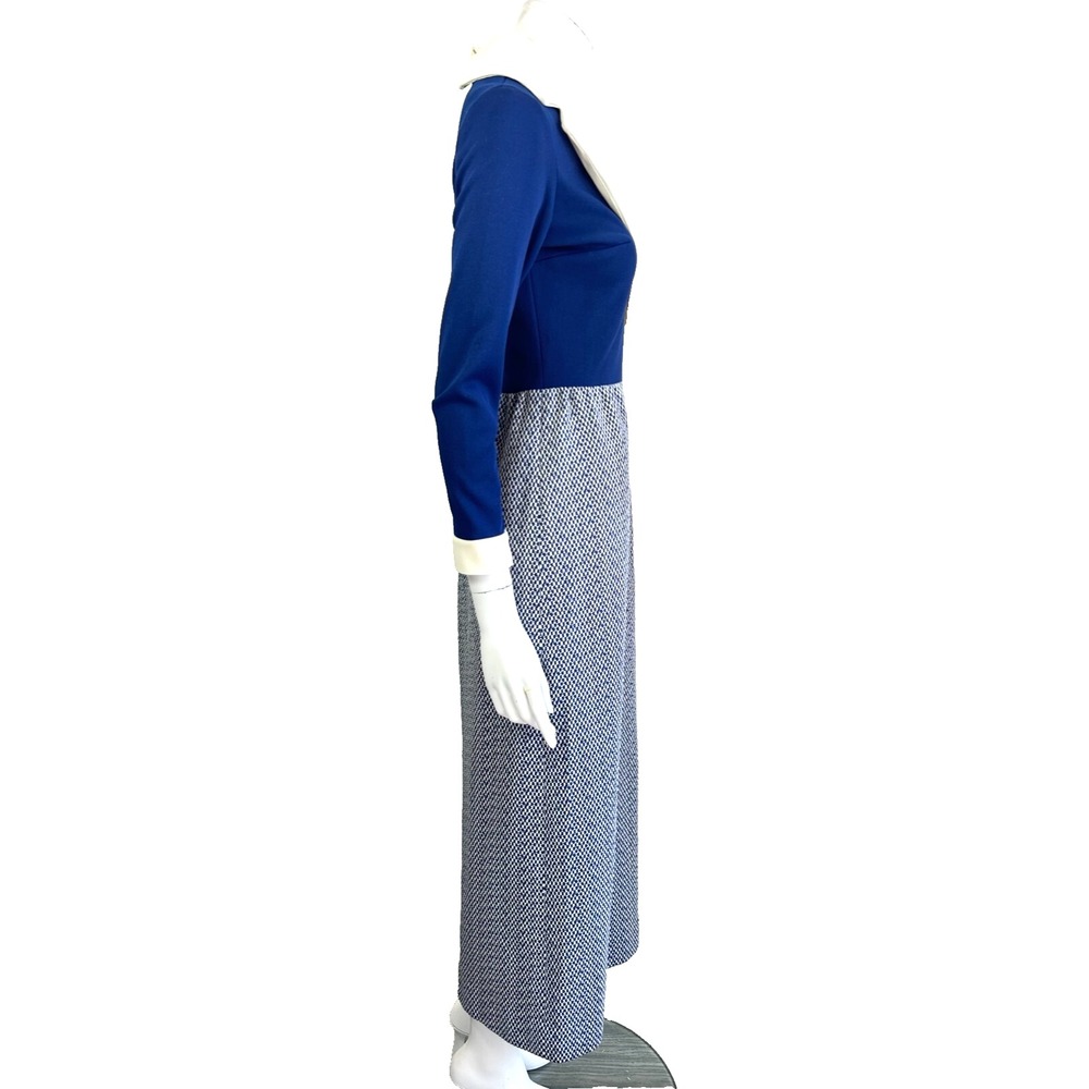 Vintage 70s Maxi Hostess Dress Collar Long Sleeve Talon Zip Blue Size Small - Picture 5 of 8